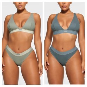 Skims Cotton RIB Plunge Bralette Kyanite Mineral Green Blue S Small NWOT